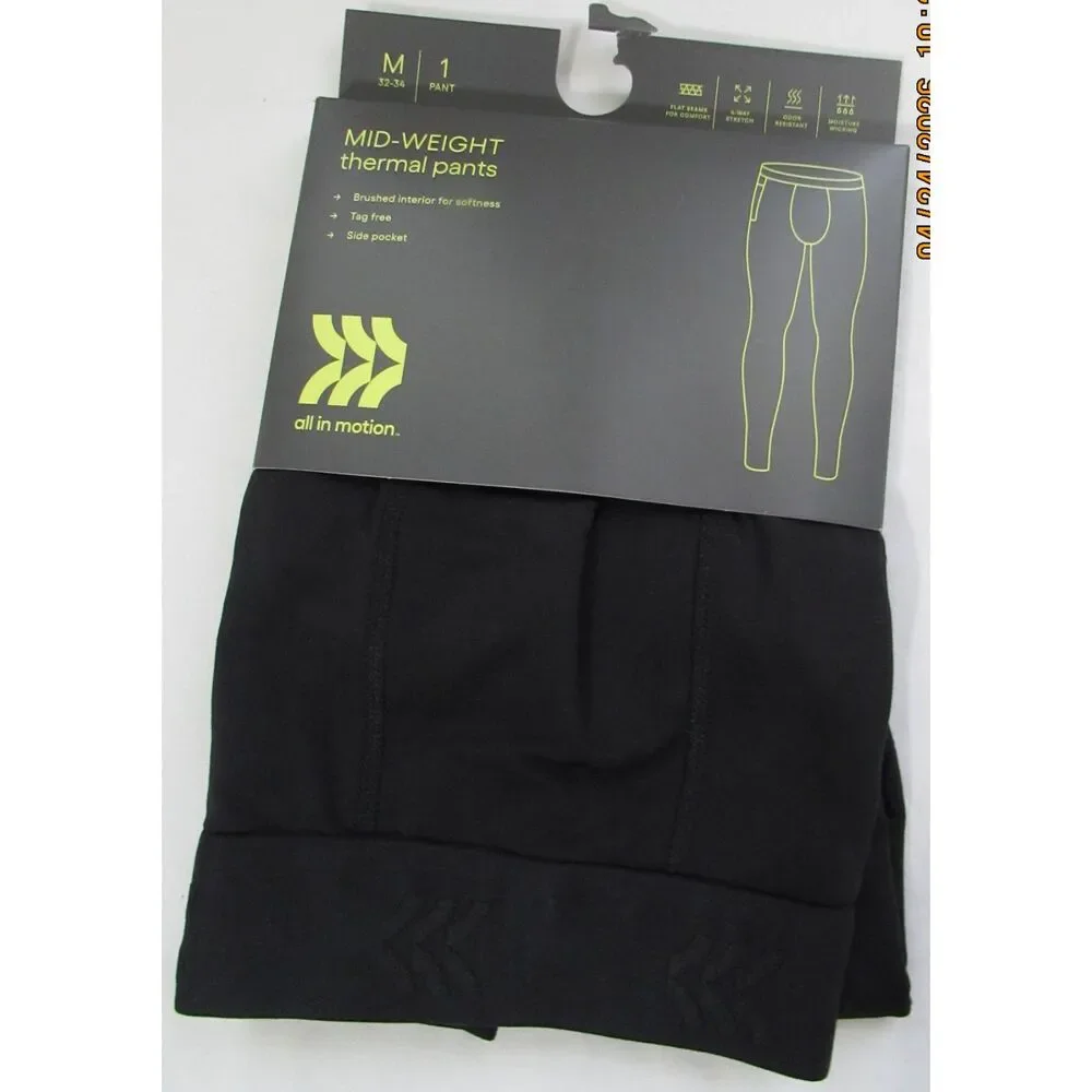 Men's mid-weight thermal pants size M 2 pair new black all in motion